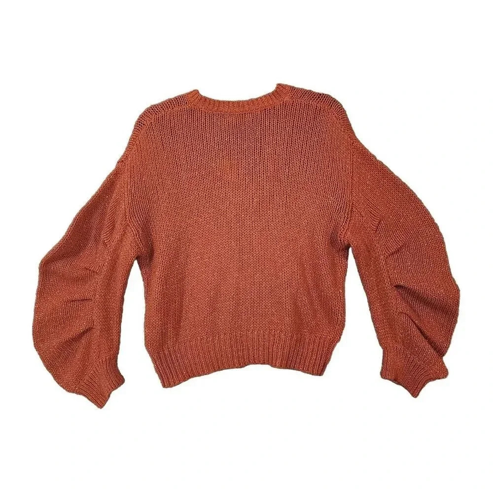 New $345 Ulla Johnson Lina V-Neck Chunky Knit Sweater Coral Metallic Size Large - Picture 4 of 11